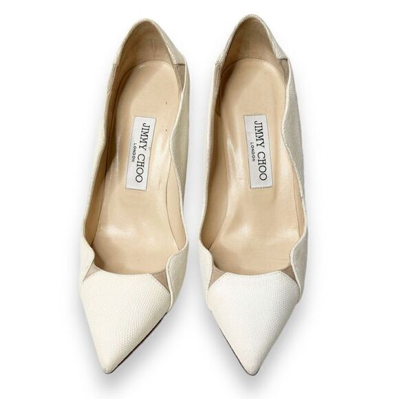 Jimmy Choo Tamika 100mm Jagged Pump, Latte/Nude Cream Textured Leather Size 37 - Picture 3 of 10